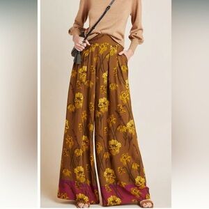 Anthropologie Maeve Yellow Floral Wide-Leg Pants US 0 like new Palazzo Pants
